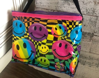 SALE Vintage Lisa Frank Lunchbag - Lisa Frank Insulated Bag - Smiley Face Lisa Frank Bag Lunchbox - Vinyl Lunch Bag Collectible Smiley Faces