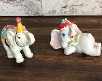 Baby Ceramic Elephants 2 Fun Happy Elephants Made in Japan - Baby Nursery Elephant Theme - Circus Decor - Circus Elephant - Dumbo Vintage