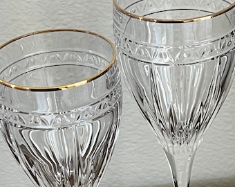 Gold Rim Wedding Toast Goblets Crystal Gold Goblets - Special Occasion Glasses - Elegant Crystal Goblets - 2 Crystal Wine Glasses