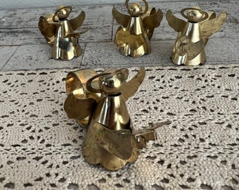 Musical Angel Brass Napkin Rings - Christmas Holiday Metal Angels Brass Napkin Ring Holder Set of 4 Four - Singing Angels - Angels w Cymbals