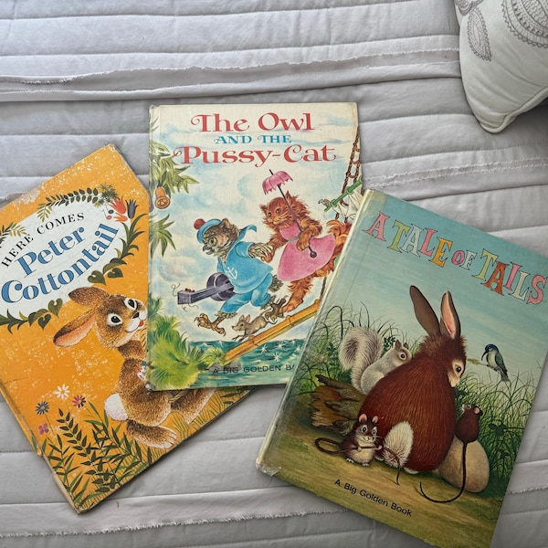 Three Vintage Oversized Childrens Books - Peter Cottontail - A Tale of Tails - The Owl and the Pussycat - XL Golden Books - 1960s - 3 Books