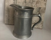 Pewter Pitcher - 9 Inch Tavern Style - Columbia Pa Wilton Pewter Pitcher - Water Pitcher - Vintage Pewter Serving - Rustic Farmhouse Country