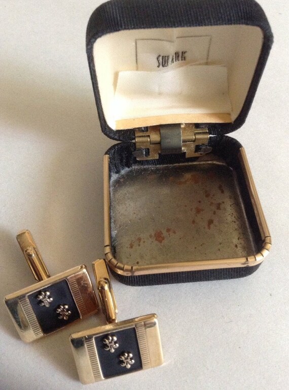 Vintage Cuff Links with Box - Fleur Di Lis Cuff L… - image 2