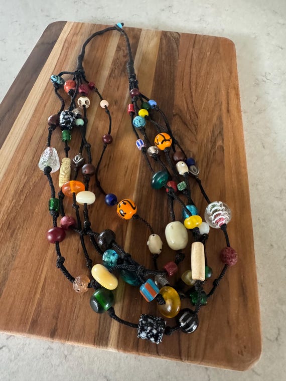 Multi Colored Statement Necklace Chunky Long Neck… - image 4
