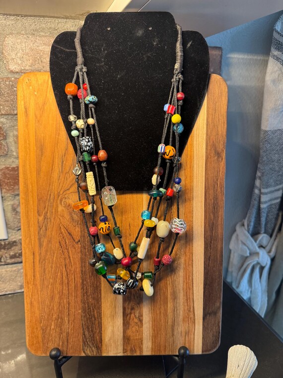 Multi Colored Statement Necklace Chunky Long Neck… - image 8