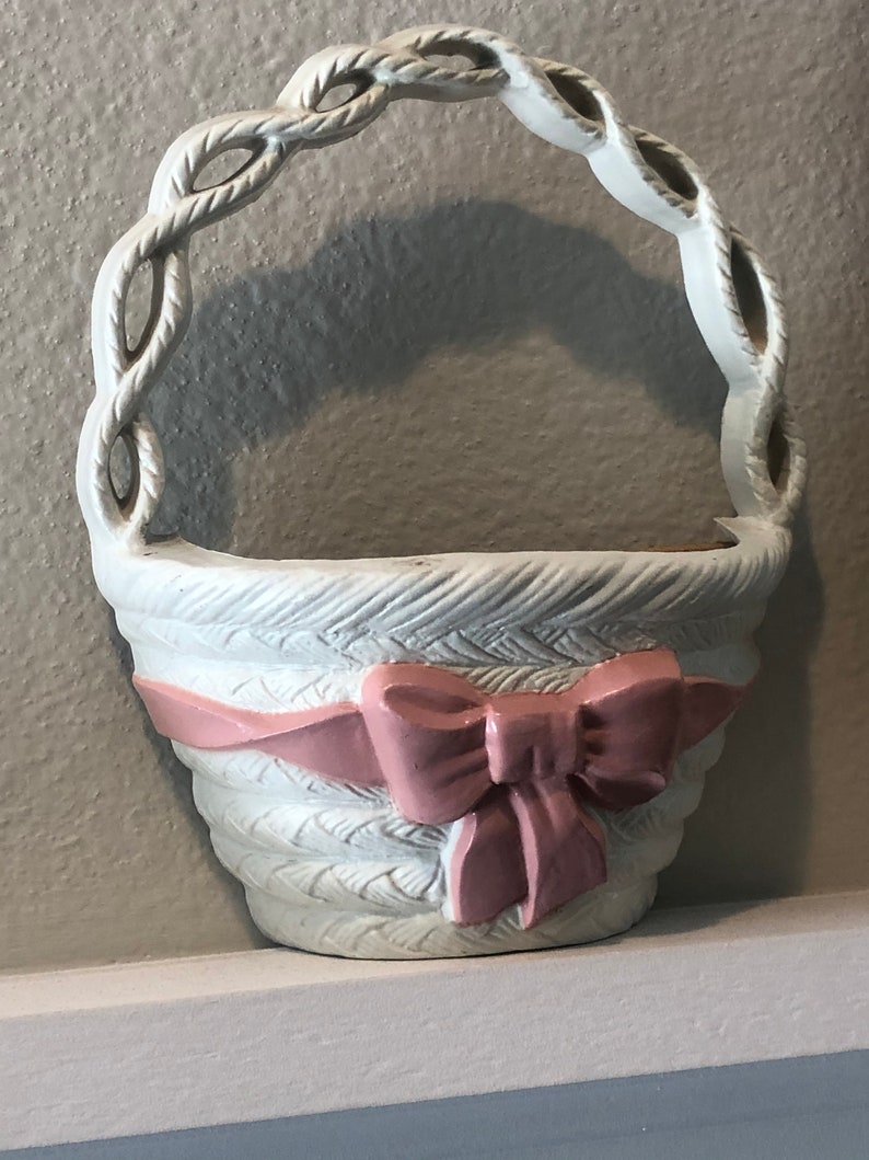 White Pink Mirror Basket Wall Hanging Home Interiors Homco Etsy