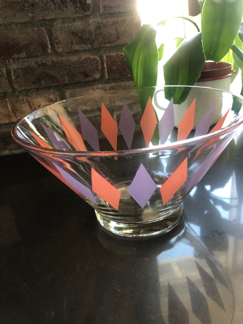 Vintage Anchor Hocking Chip Salad Bowl Modern Pink Purple Etsy