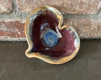 Heart Shaped Bowl Ceramic Stoneware - Heart Trinket Dish - Unique Pitcher for Syrup and More - Vintage Pottery Heart Theme Handmade Ceramics