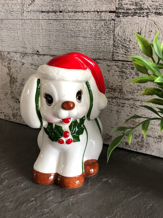 Vintage Christmas Puppy Planter - Christmas Succulent Pot - Retro Christmas Puppy Dog - Planter Vase Christmas Decor Puppy Dog Ceramic