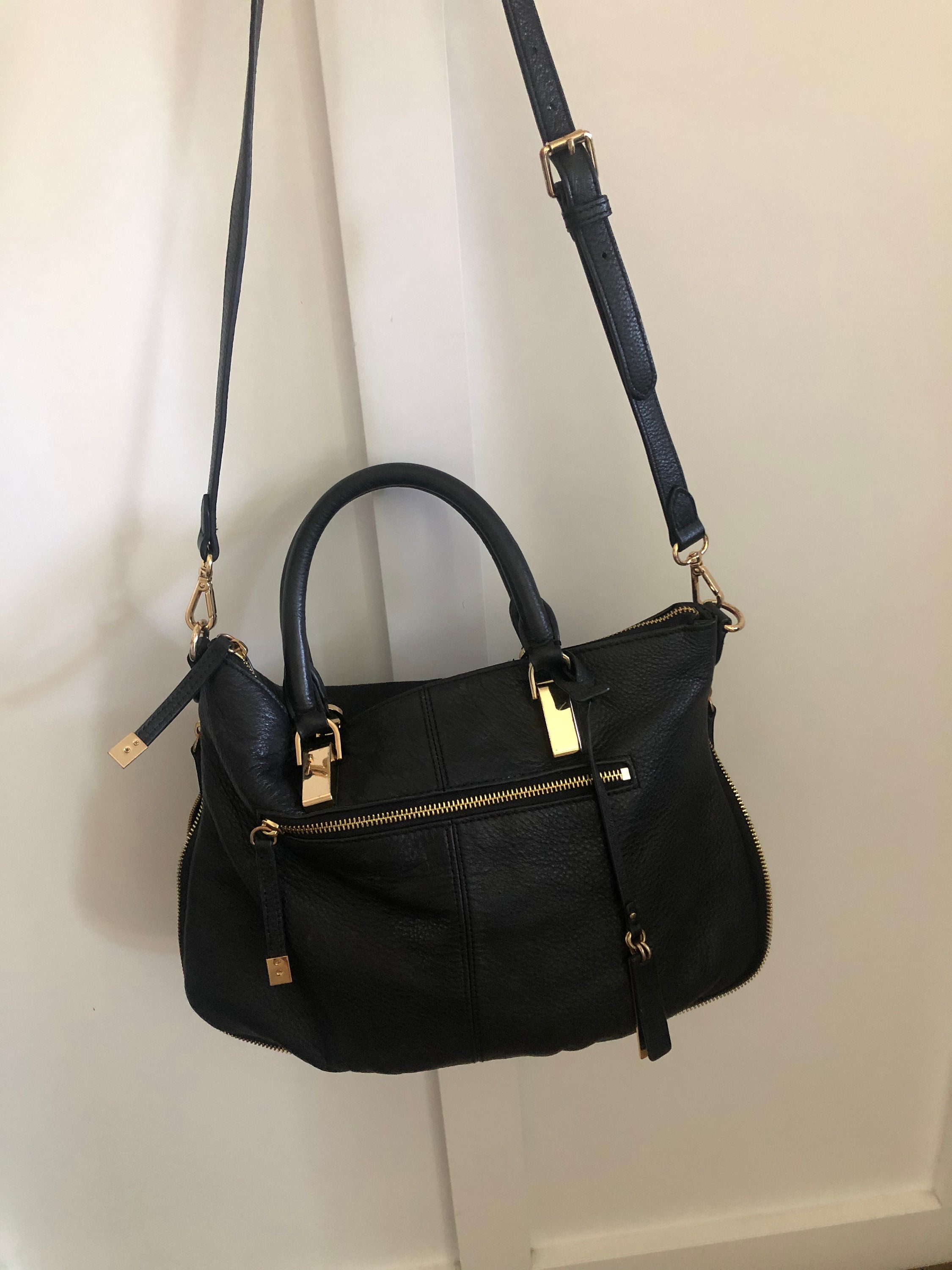 Vince Camuto Black Pebbled Handbag Double Handled Shoulder | Etsy