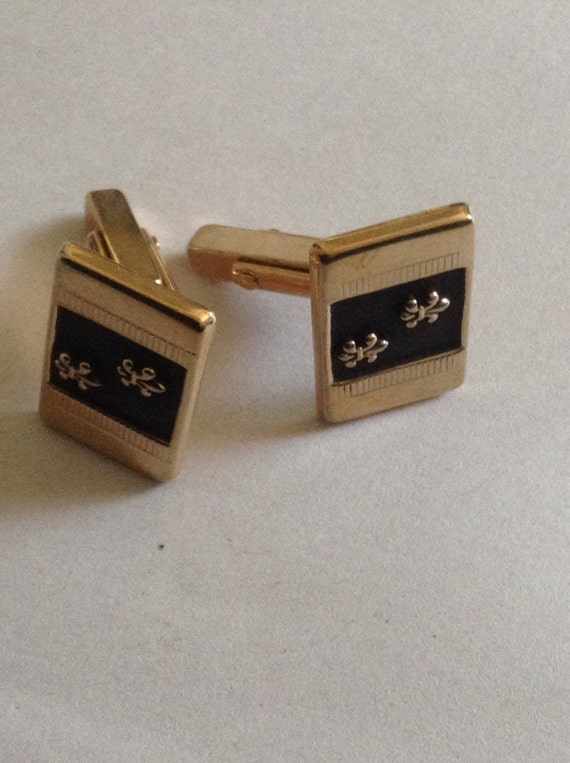 Vintage Cuff Links with Box - Fleur Di Lis Cuff L… - image 5