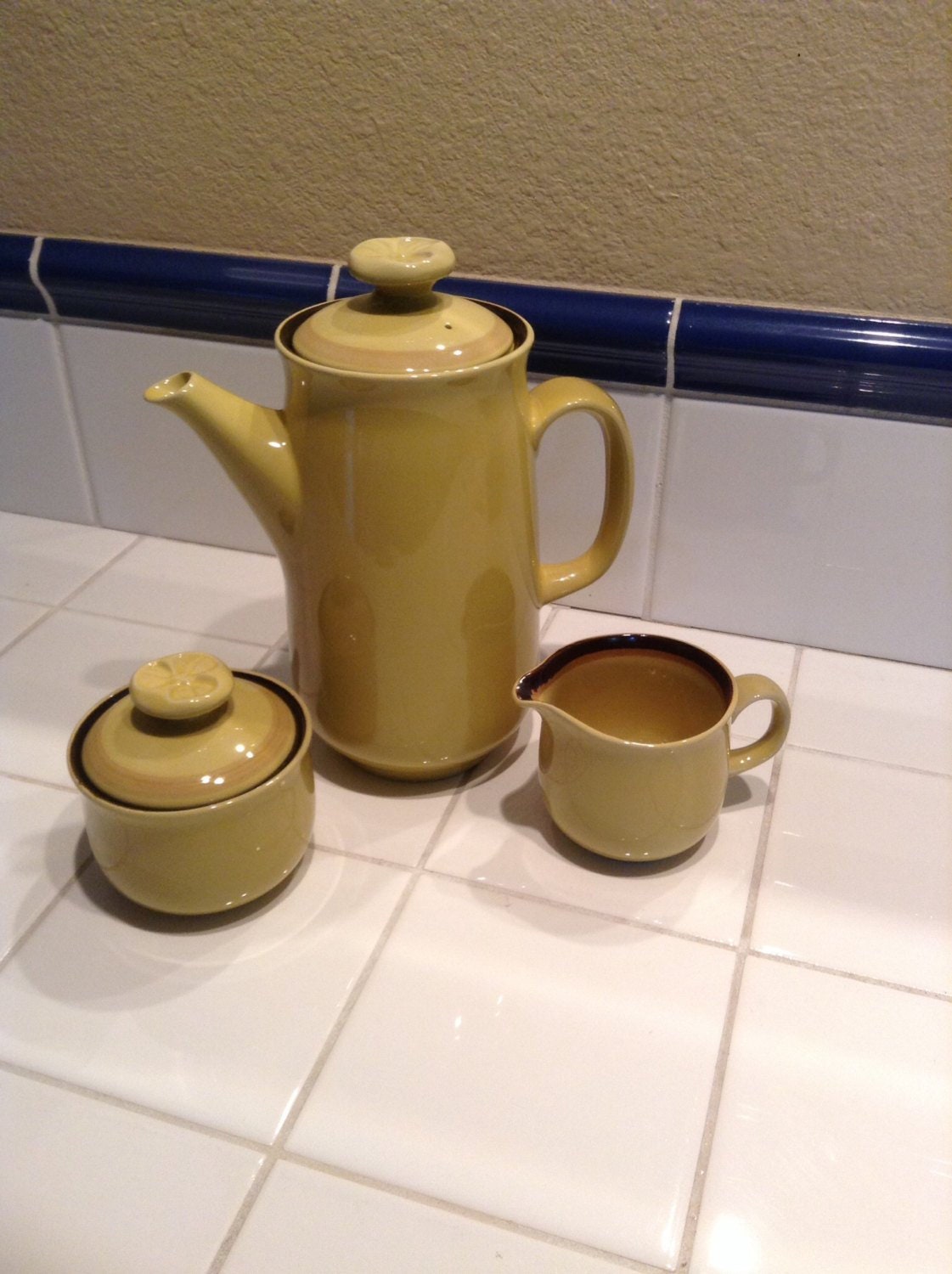 Coffee Creamer Sugar Set Independence Stoneware Yellow Etsy