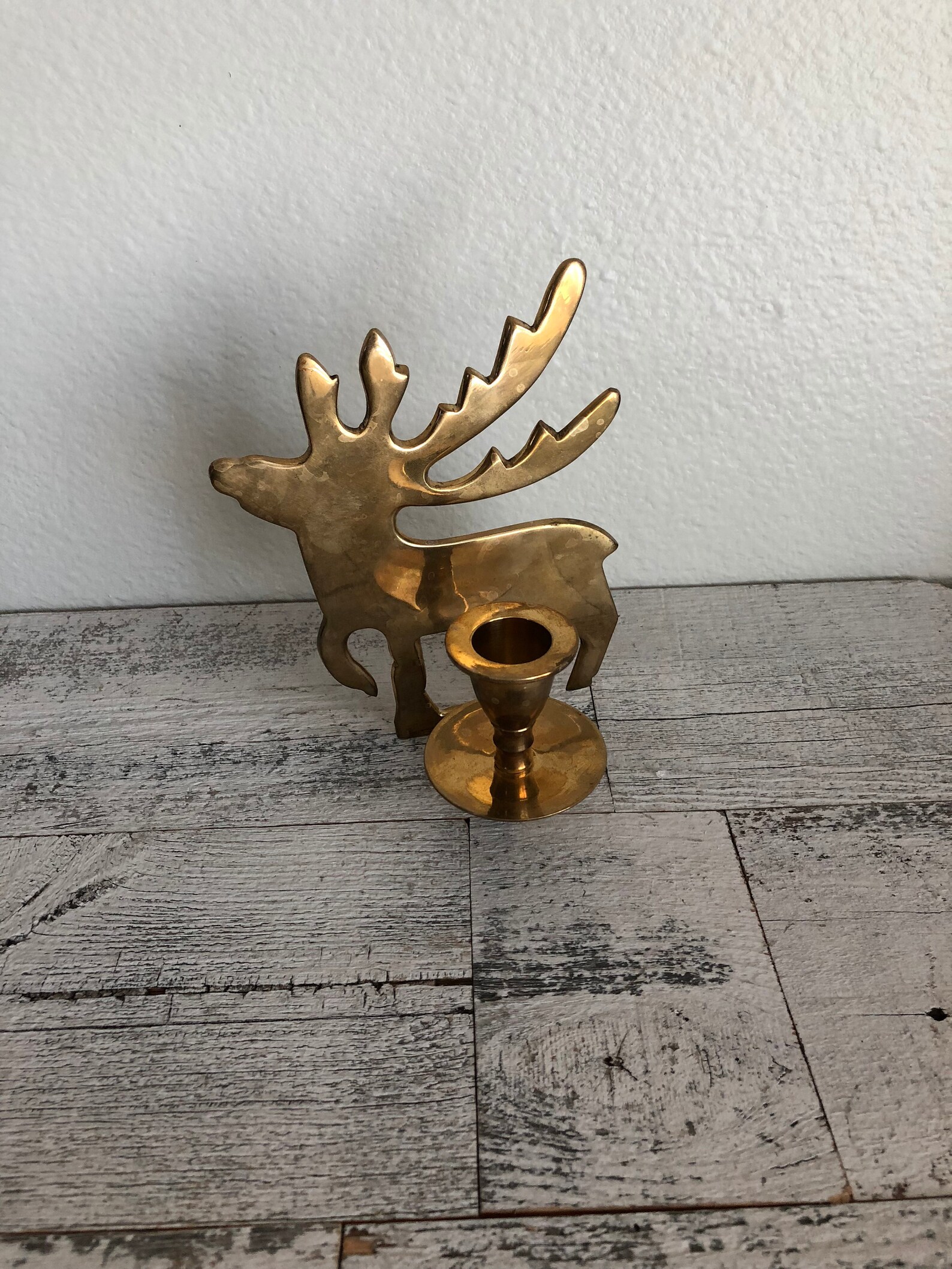 Vintage Brass Reindeer Candle Holder Christmas Decor Etsy
