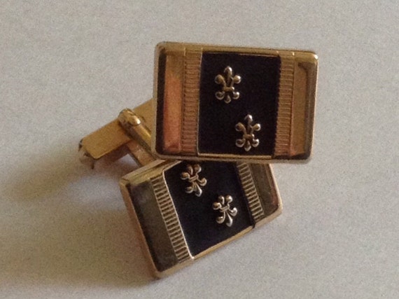 Vintage Cuff Links with Box - Fleur Di Lis Cuff L… - image 3