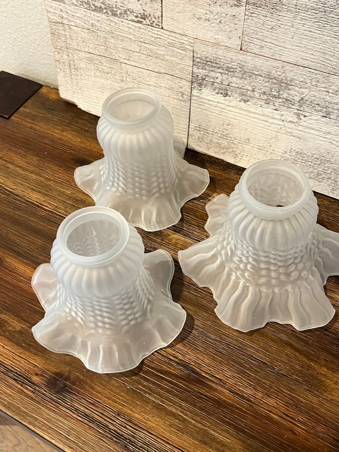 Vintage Light Cover Glass White Ruffled Light Fixture Replacement Cover