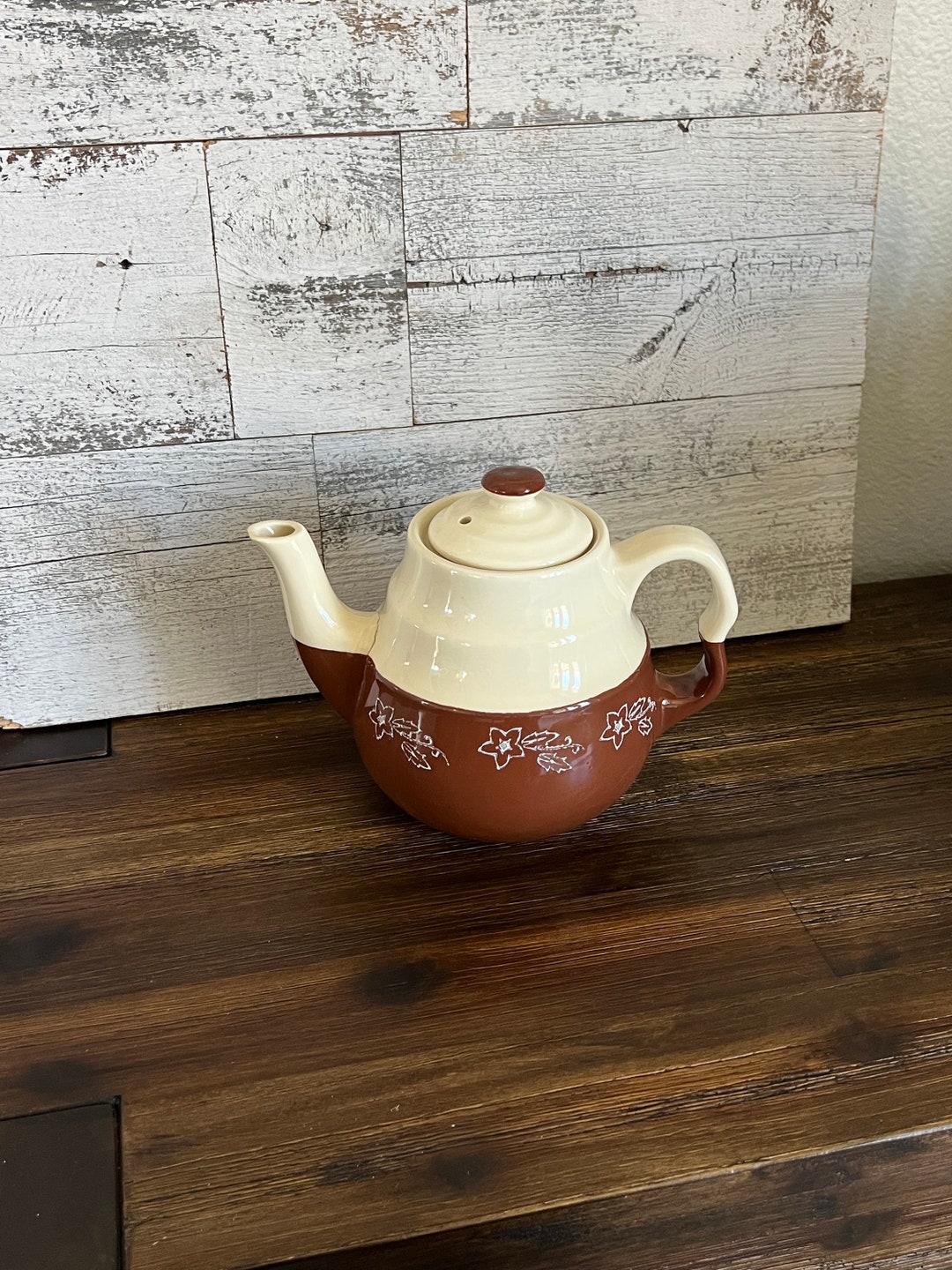 Vintage Brown Stoneware Teapot Oxford USA Stonware Teapot Country