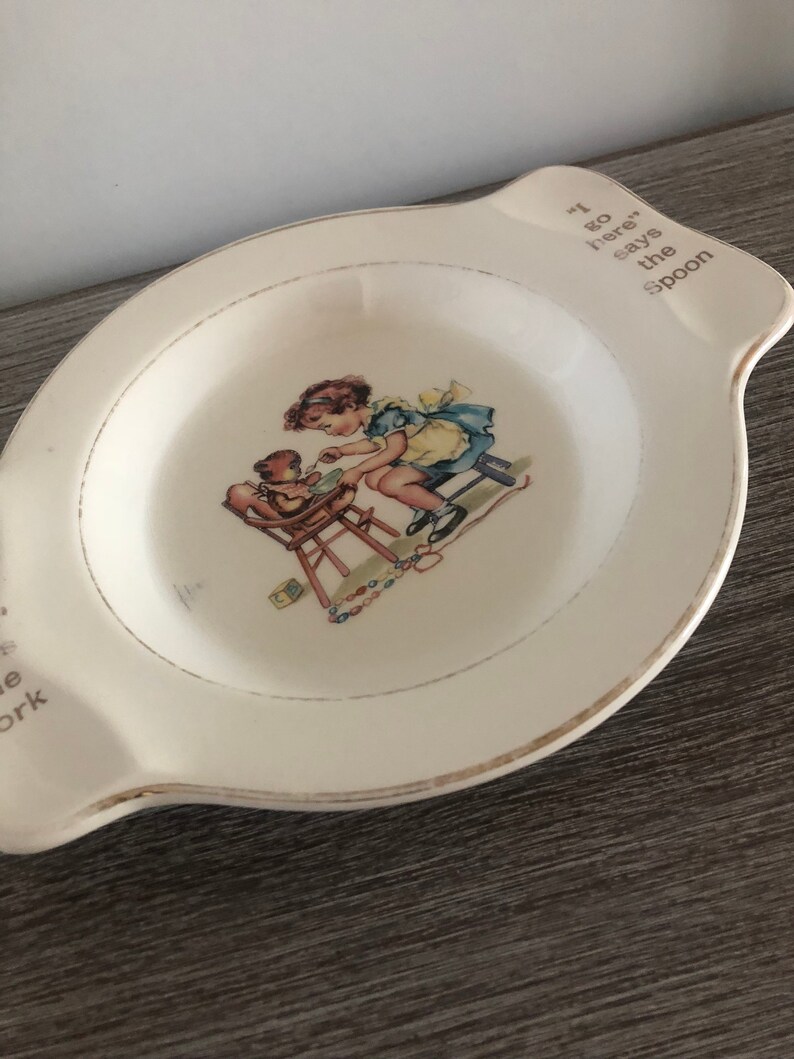 Vintage Baby Dish Ceramic with Handles Baby Food Dish Etsy