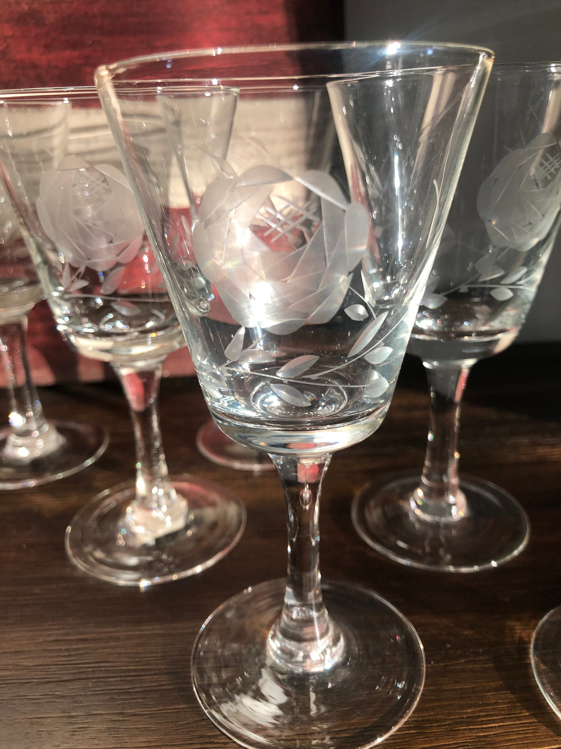 Vintage Crystal Stemware Etched Roses Radio Brand Japan Fine Etsy