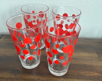 Red Polka Dot Glasses Set of 4 Highball Set Polka Dots