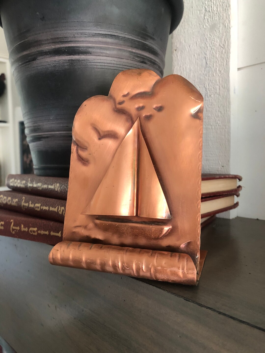 Vintage Copper Bookend single Bookend Sailboat Gregorian Copper