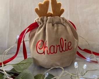 Reindeer antler large treat bag, personalised perfect for gifting chocolate or sweets