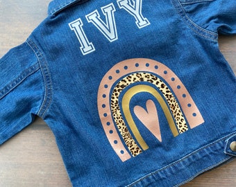 Personalised rainbow kids/toddler denim jacket- 2 designs to pick from