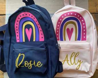 Mini Backpack Perfect for preschoolers/ toddlers. Personalised with modern rainbow design