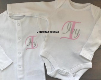 Personalised Initial Sleep suit and Baby Vest Set