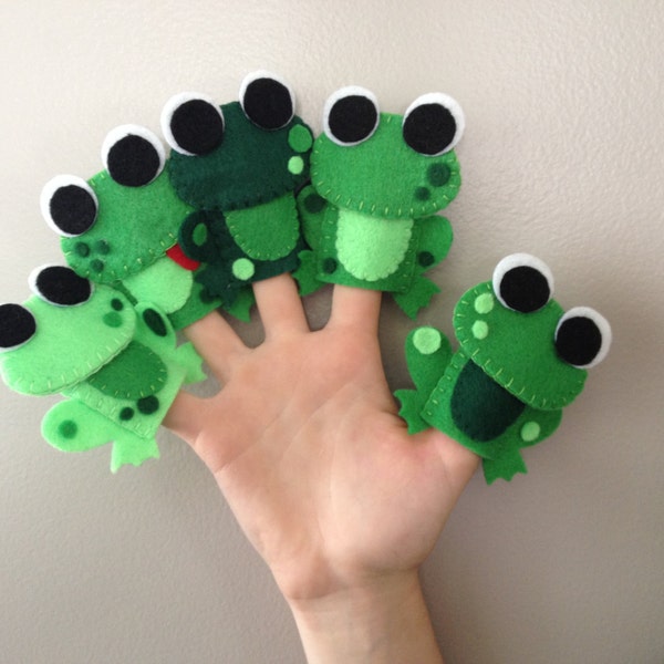 5 Grün gesprenkelte Frösche Fingerpuppen Set