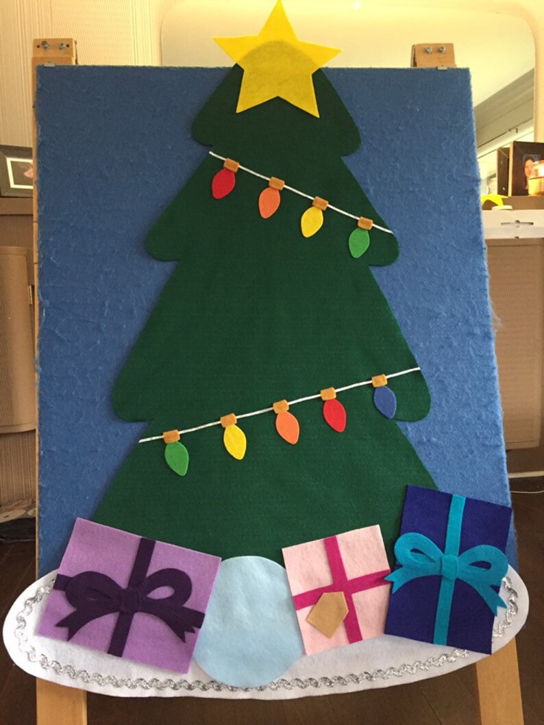 Felt Christmas Tree With Strung Lights 12 Ornaments & Gifts Etsy
