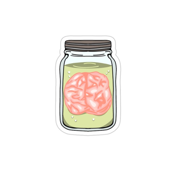 brain sticker brain in a jar oddity stickers creepy zombie brains horror stickers Halloween sticker neurology stickers brain decor