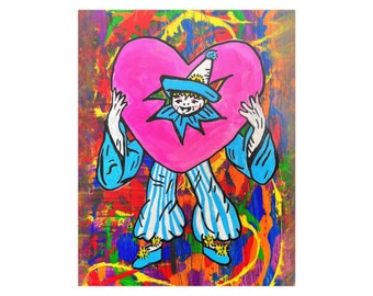 1970年代のヴィンテージ ピエロの絵画：ミッドセンチュリー キッチュな