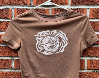 Handmade Latte Art Shirt: Block Printed Coffee Tee
