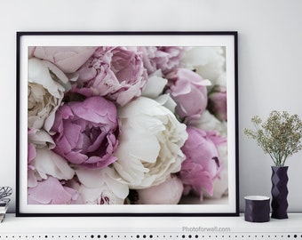 White Pink Peony Print photography pink bathroom wall decor, Shabby chic decor for nursery baby shower gift for girl