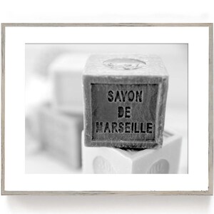 French Soap Savon de Marseille black and white photography, Rustic Bathoom Wall Decor, powder room decor, Bath Wall Decor image 1