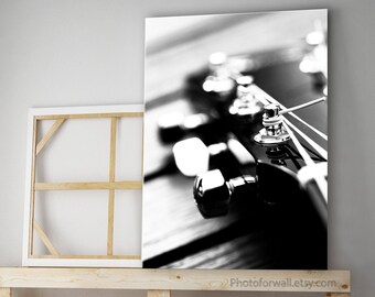 Canvas Art Guitar art print, large canvas art, black and white print original guitar print, music room decor, office wall decor