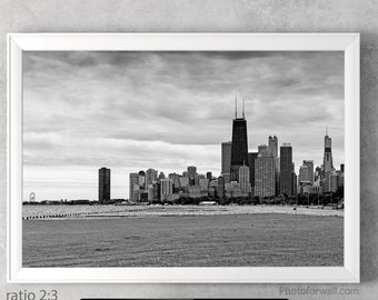 Black and White Print of Chicago Office Wall Decor For Men, black and white photography office Decor, Chicago wall decor