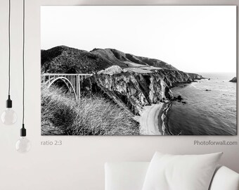 Canvas Art Bixby Bridge on Big Sur Black And White Print, Beach Decor On Canvas Art, anniversary gift, birthday gift Living Room Wall Decor