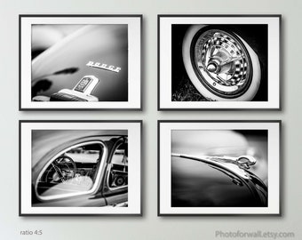 Dodge Car Wall Art with a set of 4 black and white prints, classic car photography, office wall decor, garage office decor large wall art