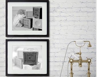 Rustic Bathroom wall Decor, farmhouse Bathroom decor, bathroom art print set of 2 Savon de Marseille prints