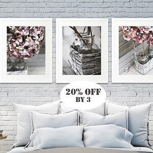 Living Room Wall Art Prints Set of 3 prints hydrangea wall art, nursery decor, bathroom wall decor, Shabby Chic decor large wall art image 2