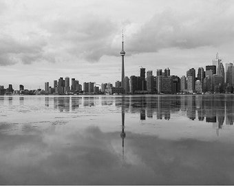Toronto Skyline black and white Photography, CN Tower photo Toronto wall art, bedroom office decor, Canadian Travel art