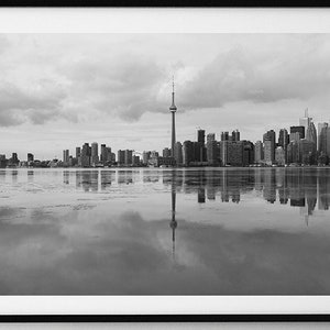 Toronto Skyline black and white Photography, CN Tower photo Toronto wall art, bedroom office decor, Canadian Travel art