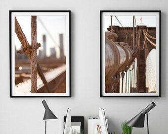 New York photography/Brooklyn Bridge large wall art/dorm decor/sepia photography/set of 2 prints/gallery wall/New York city poster/NYC print