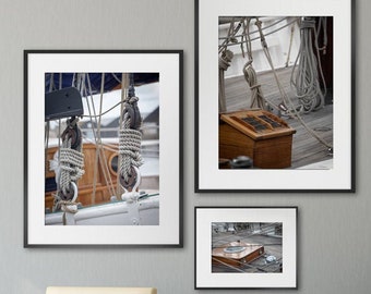 Boat photography, Boat wall decor, set of 3 prints UNFRAMED, boat rope, office wall decor first anniversary gift Fathers day gift