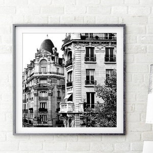 Black and white Paris photography, Paris bedroom decor, large wall art, French building paris print image 1