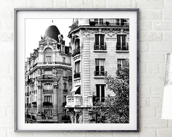 Paris Black and white photography, Paris bedroom decor, large wall art, French building paris print