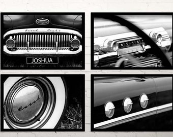 Car Poster, Car wall art, Classic Car Black And White Prints Office decor for men Gift For Him, Personalized licence plate Boys Room Decor