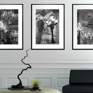 Opera Garnier chandelier Paris Photography, black and white photography, set of 3 prints, paris bedroom decor