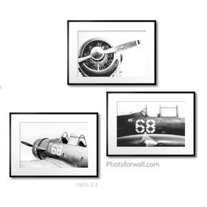 Aviation decor with set of 3 Black and white prints Retirement Pilot Gift Airplane Office Decor, Airforce Gifts for father, Gift for Him image 4